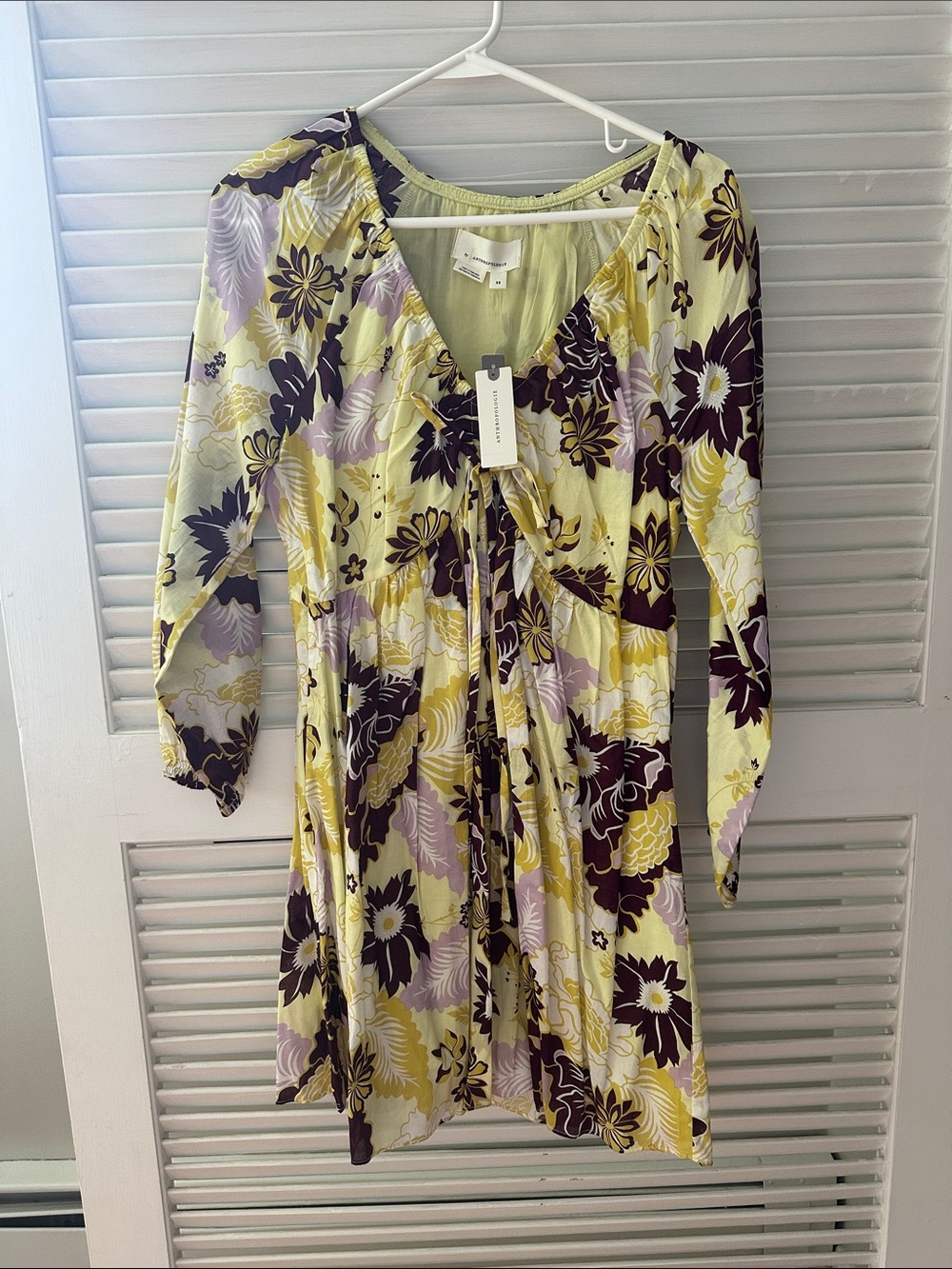 Anthropologie Floral Tie-Front Women's Dress in Yellow and Purple